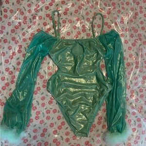 Shimmering Green Off-Shoulder Bodysuit